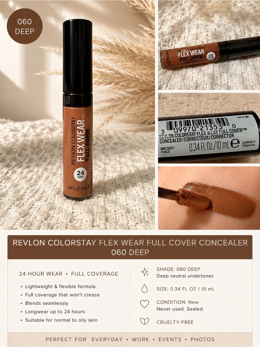 ✨ Revlon ColorStay Flex Wear Full Cover Concealer – Shade 060 Deep ✨